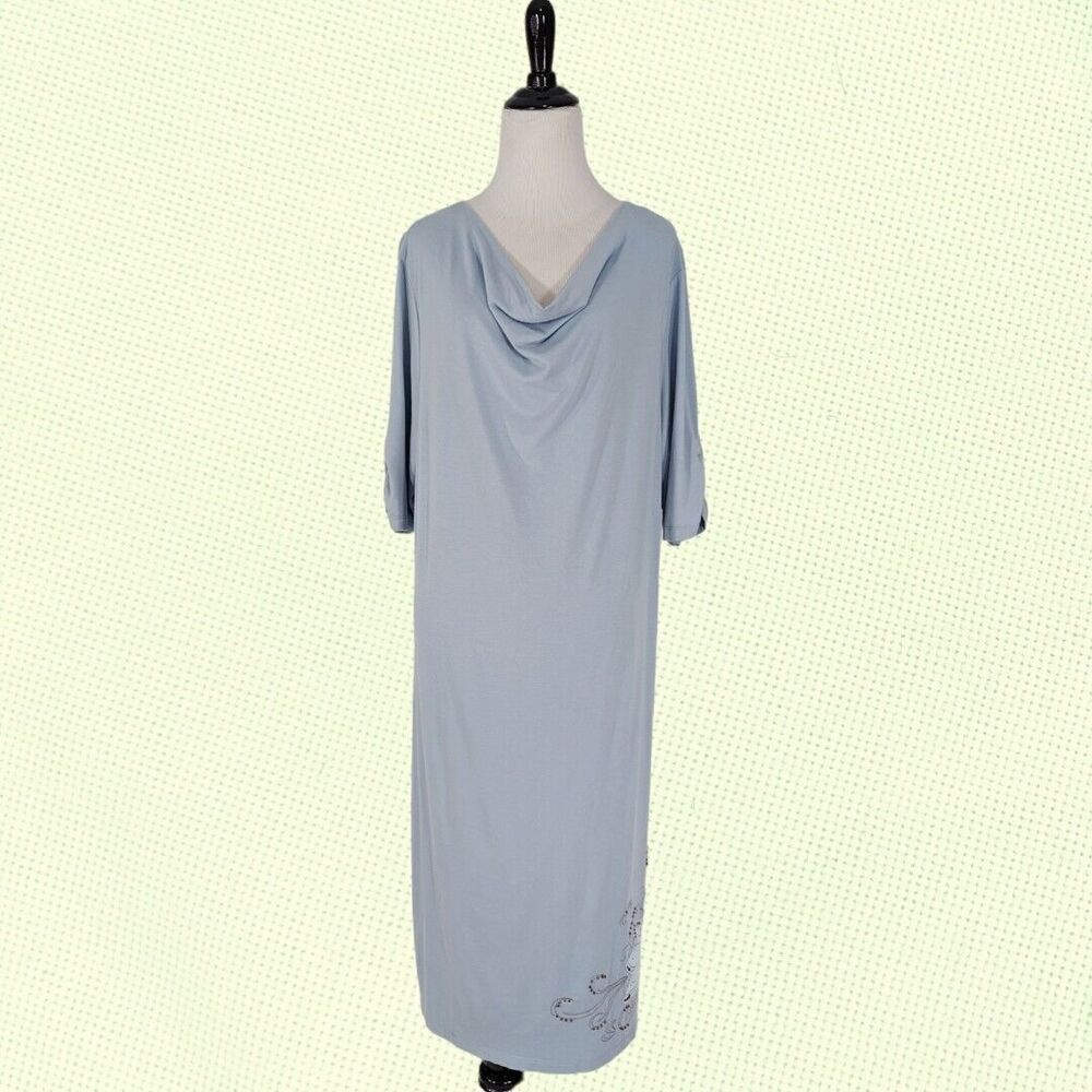 ACACIA Casualโ Dress XL Bamboo Henna Design Blue Midi Rayon Womens Lagenlook